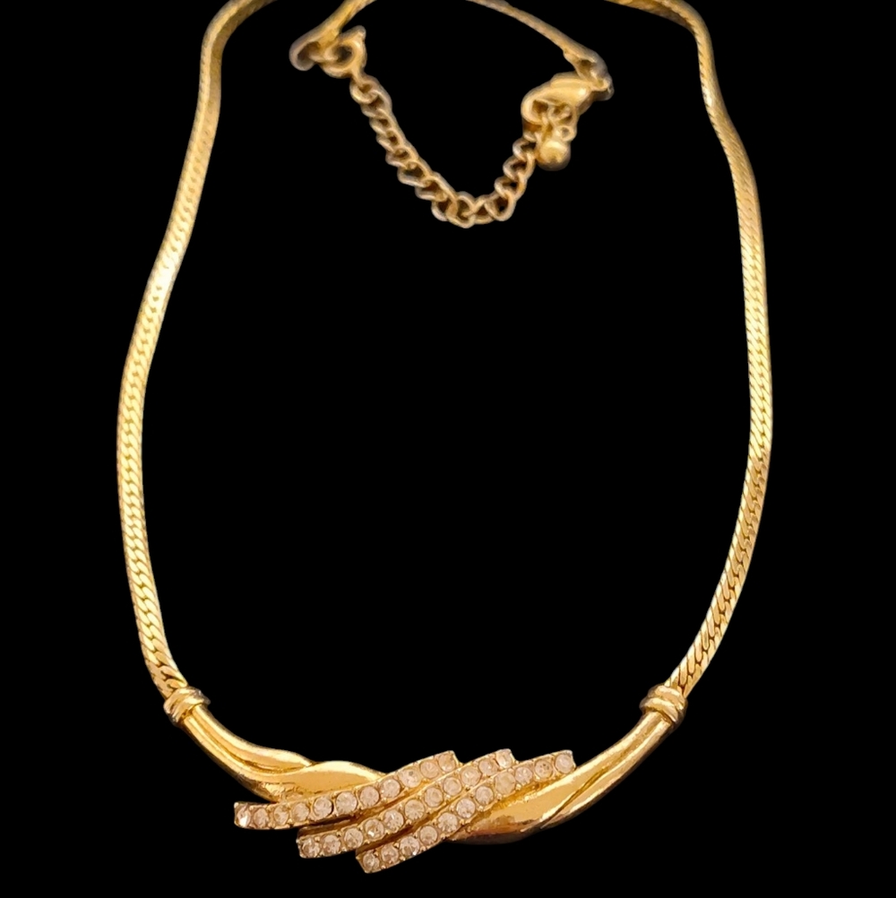 Vintage Avon Gold-Tone Necklace With Clear Rhinestones